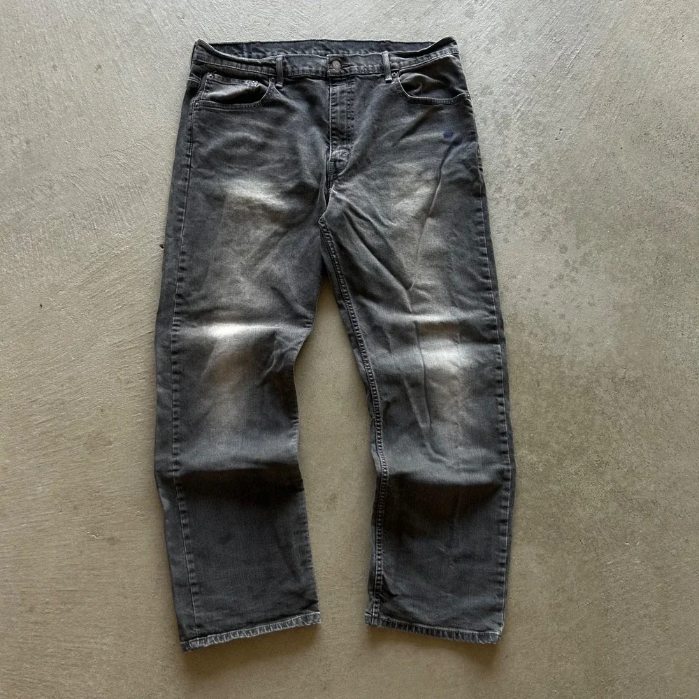 Vintage Levis 569 Jeans Size 38x32 Black Dark Wash Denim Loose Straight Fit